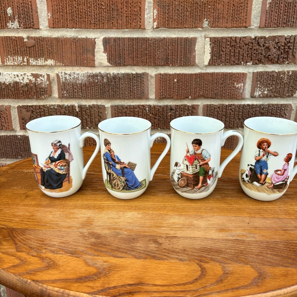 Vintage Norman Rockwell 1986 Museum Collections Mugs Set of 4